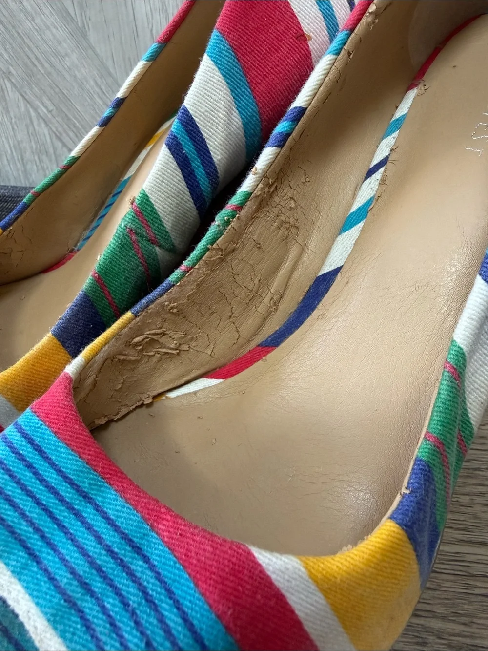 Nine West Multicolor Striped Peep-Toe Cork Platform Wedges (9.5)
